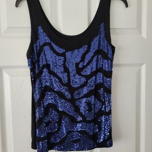Cache sequin blue black tank top. Size each